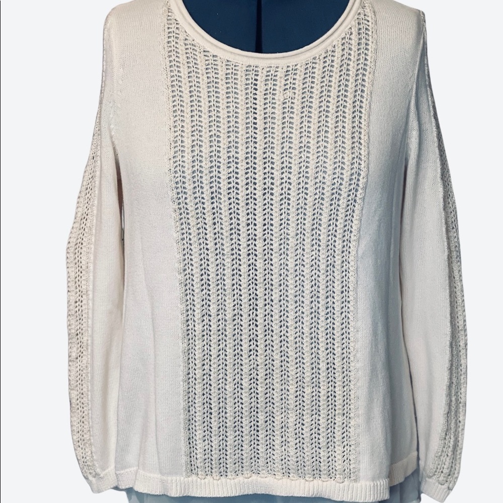 PINA‎ ROSSI Ladie's Ivory Luxury Top Size 1X Sweater Overlay Chiffon Split Back